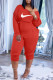 Red Fashion Casual Print Patchwork Oblique Collar Jumpsuits