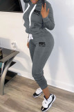 Light Gray Fashion Casual Letter Print Split Joint Hooded Collar Long Sleeve Two Pieces