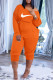 Orange Fashion Casual Print Patchwork Oblique Collar Jumpsuits