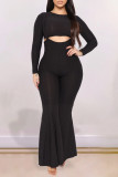 Pink Fashion Casual Solid Basic O Neck Long Sleeve Two Pieces