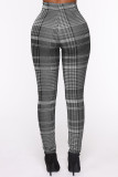 Red Fashion Casual Plaid Print Basic Skinny High Waist Pencil Trousers