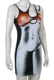 Silver Fashion Sexy Print Hollowed Out Backless Spaghetti Strap Sleeveless Dress
