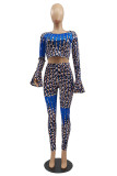 Red Fashion Sexy Print Leopard Basic O Neck Long Sleeve Two Pieces