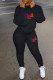 Black Fashion Casual Letter Print Patchwork Zipper Collar Long Sleeve Two Pieces