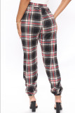 Red Fashion Casual Plaid Print Basic Regular High Waist Conventional Full Print Bottoms