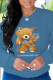 Blue Fashion Cute Character Patchwork O Neck Tops