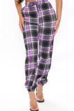 Red Fashion Casual Plaid Print Basic Regular High Waist Conventional Full Print Bottoms