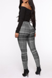 Red Fashion Casual Plaid Print Basic Skinny High Waist Pencil Trousers