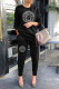 Black Fashion Casual Print Patchwork O Neck Long Sleeve Two Pieces