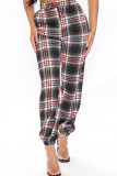 Red Fashion Casual Plaid Print Basic Regular High Waist Conventional Full Print Bottoms