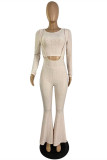 Pink Fashion Casual Solid Basic O Neck Long Sleeve Two Pieces