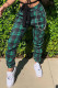 Green Fashion Casual Plaid Print Patchwork Regular High Waist Trousers