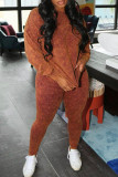 Orange Fashion Casual Print Basic O Neck Long Sleeve Two Pieces
