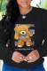 Black Fashion Cute Character Patchwork O Neck Tops