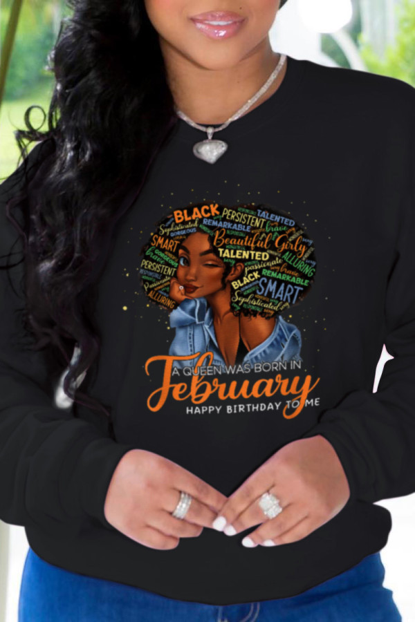 Black Casual Street Print Patchwork O Neck Tops