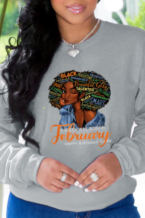 Grey Casual Street Print Patchwork O Neck Tops
