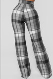 Blue Fashion Casual Plaid Print Basic Regular High Waist Trousers