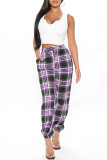 Red Fashion Casual Plaid Print Basic Regular High Waist Conventional Full Print Bottoms