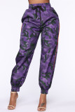 Purple Fashion Casual Camouflage Print Basic Regular High Waist Trousers