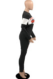 Orange Fashion Casual Letter Print Patchwork O Neck Long Sleeve Two Pieces