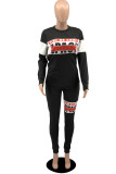 Orange Fashion Casual Letter Print Patchwork O Neck Long Sleeve Two Pieces