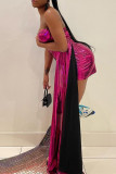 Pink Fashion Sexy Solid Patchwork Backless Strapless Irregular Dress