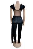 Black Sexy Patchwork See-through Backless Off the Shoulder Skinny Jumpsuits