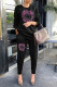 Black Fashion Casual Print Patchwork O Neck Long Sleeve Two Pieces