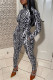 White Fashion Casual Print Basic Turtleneck Long Sleeve Two Pieces