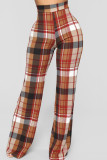 Blue Fashion Casual Plaid Print Basic Regular High Waist Trousers