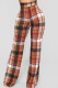 Burgundy Fashion Casual Plaid Print Basic Regular High Waist Trousers