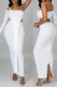 White Sexy Solid Hollowed Out Patchwork Asymmetrical Oblique Collar Long Sleeve Two Pieces