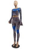 Red Fashion Sexy Print Leopard Basic O Neck Long Sleeve Two Pieces