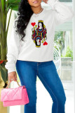 White Casual Sportswear Print Patchwork O Neck Tops