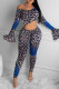 Blue Fashion Sexy Print Leopard Basic O Neck Long Sleeve Two Pieces