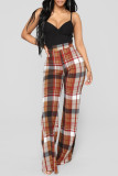 Blue Fashion Casual Plaid Print Basic Regular High Waist Trousers