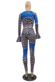 Red Fashion Sexy Print Leopard Basic O Neck Long Sleeve Two Pieces