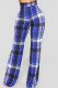 Blue Fashion Casual Plaid Print Basic Regular High Waist Trousers