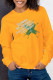 Yellow Casual Street Print Patchwork Letter O Neck Tops