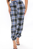 Red Fashion Casual Plaid Print Basic Regular High Waist Conventional Full Print Bottoms