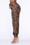 Yellow Fashion Casual Camouflage Print Basic Regular High Waist Trousers