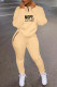 Khaki Fashion Casual Letter Print Patchwork Zipper Collar Long Sleeve Two Pieces