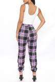 Red Fashion Casual Plaid Print Basic Regular High Waist Conventional Full Print Bottoms