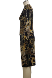 Multicolor Sexy Print Patchwork V Neck Pencil Skirt Dresses