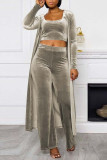 Grey Sexy Solid Patchwork U Neck Long Sleeve Three Pieces