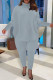 Light Blue Fashion Casual Solid Basic Turtleneck Long Sleeve Two Pieces