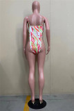 Colour Fashion Sexy Print Hollowed Out Swimwears Set