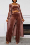 Grey Sexy Solid Patchwork U Neck Long Sleeve Three Pieces