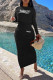 Black Fashion Street Print Fold Letter O Neck Long Sleeve Two Pieces