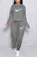 Grey Fashion Street Print Patchwork O Neck Long Sleeve Two Pieces